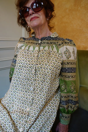 Pure Silk Anise Dress Green Geometric Block Print Silk