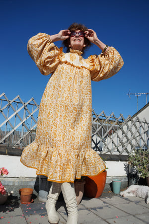 Ochre Blockprint Silk Masala