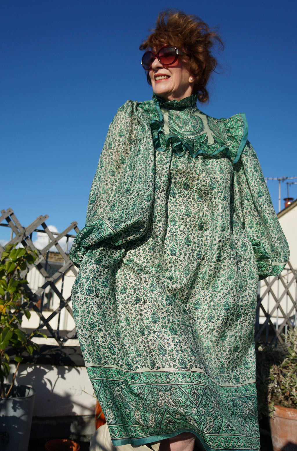 Green Block Print Silk Masala Dress
