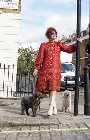 Anice Housecoat Dress in Deep Pink Floreale