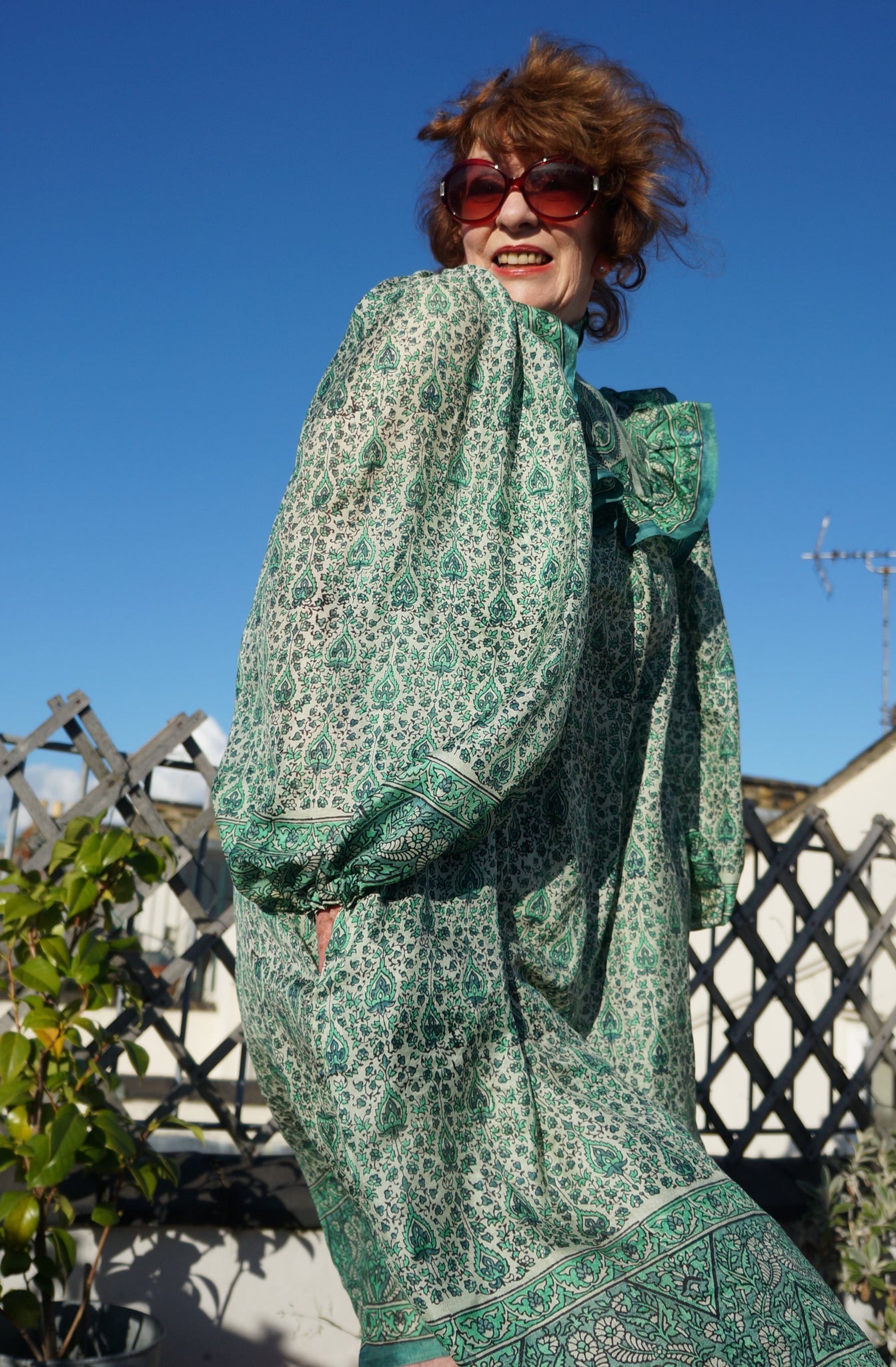 Green Block Print Silk Masala Dress Bougainvillea London Green Block Print Silk Masala Dress Bougainvillea London